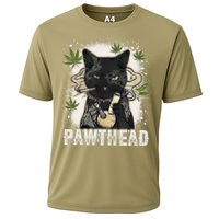 Funny Pawthead Weed Cat Smoking High Cannabis Cat 420 Stoner Cooling Performance Crew T-Shirt
