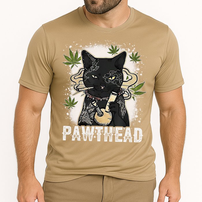 Funny Pawthead Weed Cat Smoking High Cannabis Cat 420 Stoner Cooling Performance Crew T-Shirt