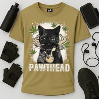 Funny Pawthead Weed Cat Smoking High Cannabis Cat 420 Stoner Cooling Performance Crew T-Shirt