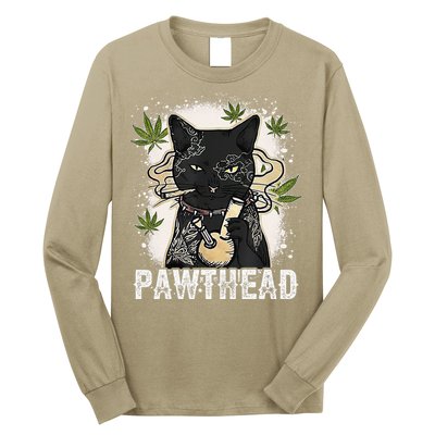Funny Pawthead Weed Cat Smoking High Cannabis Cat 420 Stoner Long Sleeve Shirt