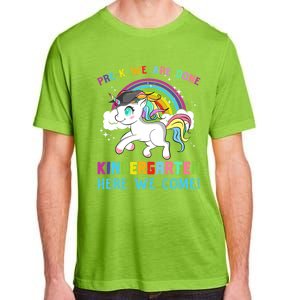 Funny PreK We Are Done Kindergarten Here We Come Unicorn Gift Adult ChromaSoft Performance T-Shirt