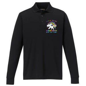 Funny PreK We Are Done Kindergarten Here We Come Unicorn Gift Performance Long Sleeve Polo