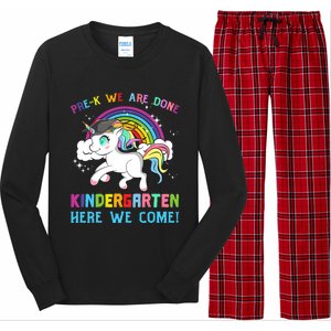 Funny PreK We Are Done Kindergarten Here We Come Unicorn Gift Long Sleeve Pajama Set