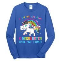 Funny PreK We Are Done Kindergarten Here We Come Unicorn Gift Tall Long Sleeve T-Shirt