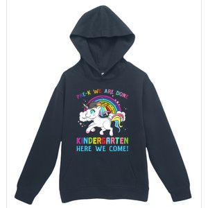 Funny PreK We Are Done Kindergarten Here We Come Unicorn Gift Urban Pullover Hoodie