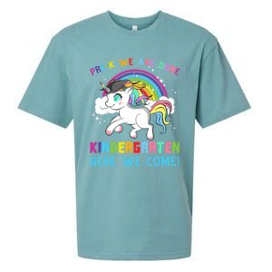 Funny PreK We Are Done Kindergarten Here We Come Unicorn Gift Sueded Cloud Jersey T-Shirt