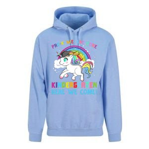 Funny PreK We Are Done Kindergarten Here We Come Unicorn Gift Unisex Surf Hoodie