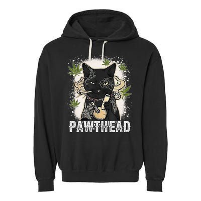 Funny Pawthead Weed Cat Smoking High Cannabis Cat 420 Stoner Garment-Dyed Fleece Hoodie