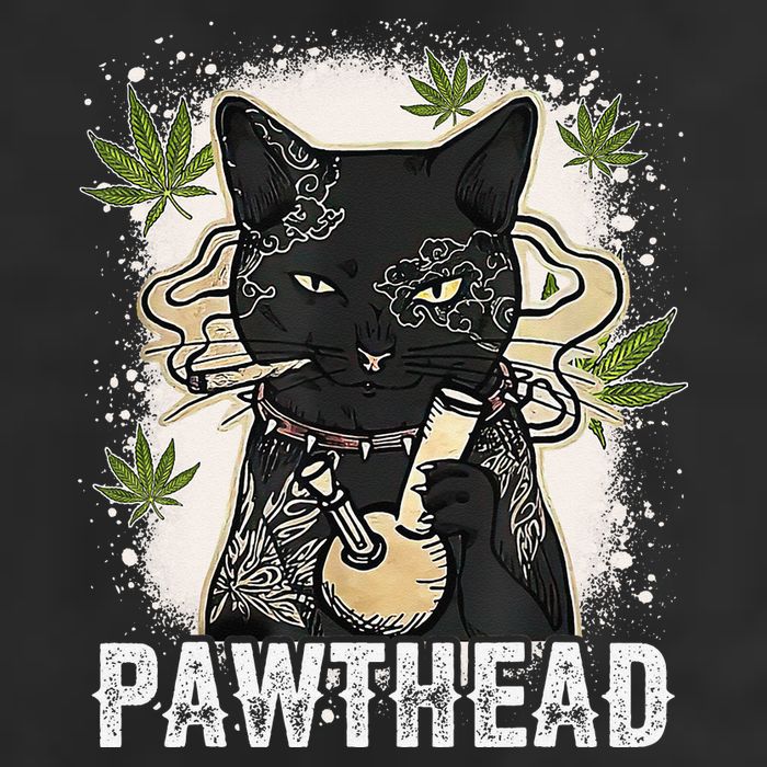 Funny Pawthead Weed Cat Smoking High Cannabis Cat 420 Stoner 7 Panel Mesh Trucker Snapback Hat