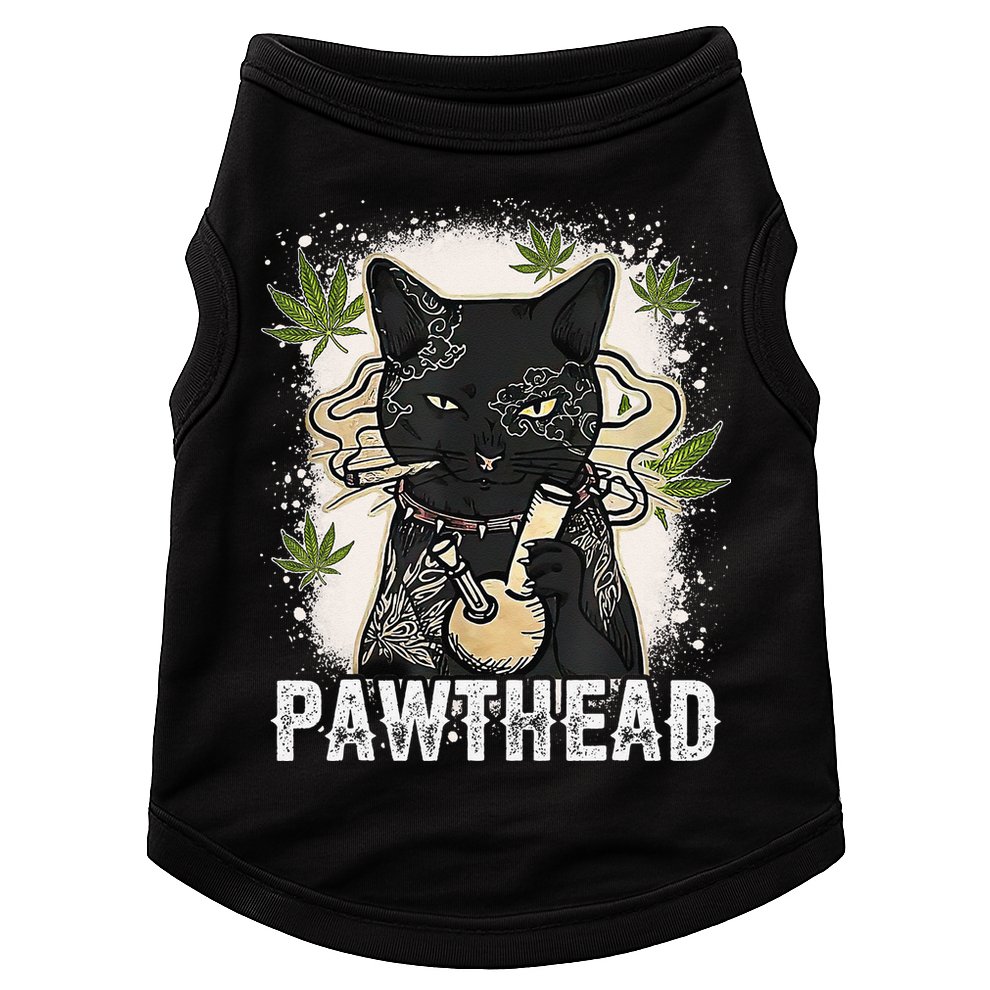 Funny Pawthead Weed Cat Smoking High Cannabis Cat 420 Stoner Doggie Tank