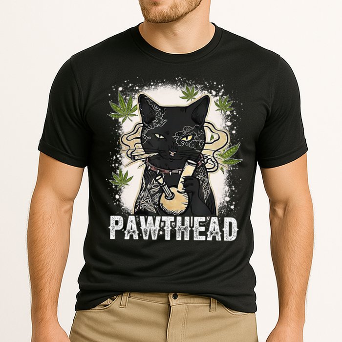 Funny Pawthead Weed Cat Smoking High Cannabis Cat 420 Stoner Cooling Performance Crew T-Shirt
