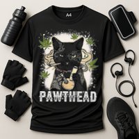 Funny Pawthead Weed Cat Smoking High Cannabis Cat 420 Stoner Cooling Performance Crew T-Shirt