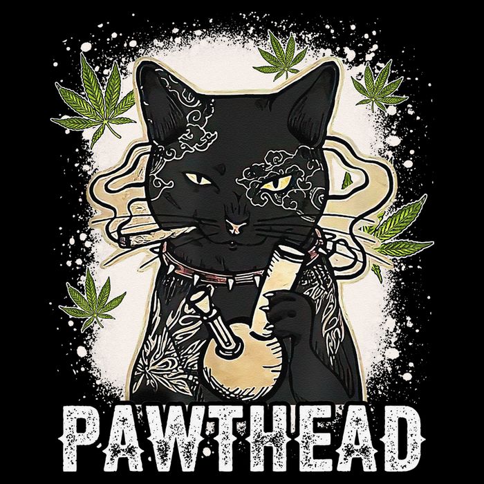 Funny Pawthead Weed Cat Smoking High Cannabis Cat 420 Stoner Cooling Performance Crew T-Shirt