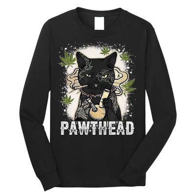 Funny Pawthead Weed Cat Smoking High Cannabis Cat 420 Stoner Long Sleeve Shirt