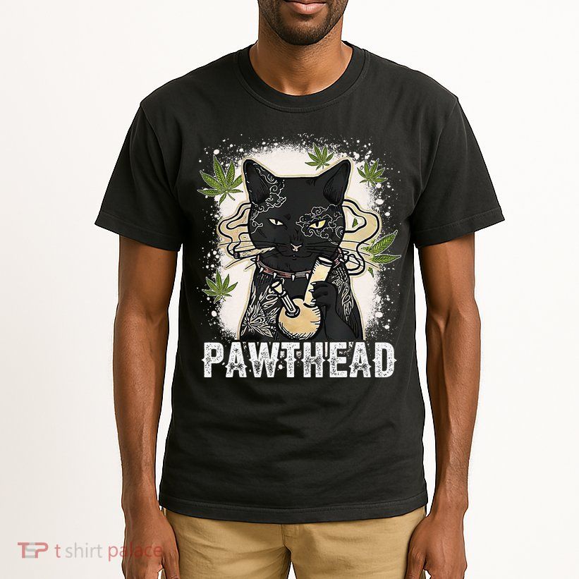 Funny Pawthead Weed Cat Smoking High Cannabis Cat 420 Stoner Tall T-Shirt