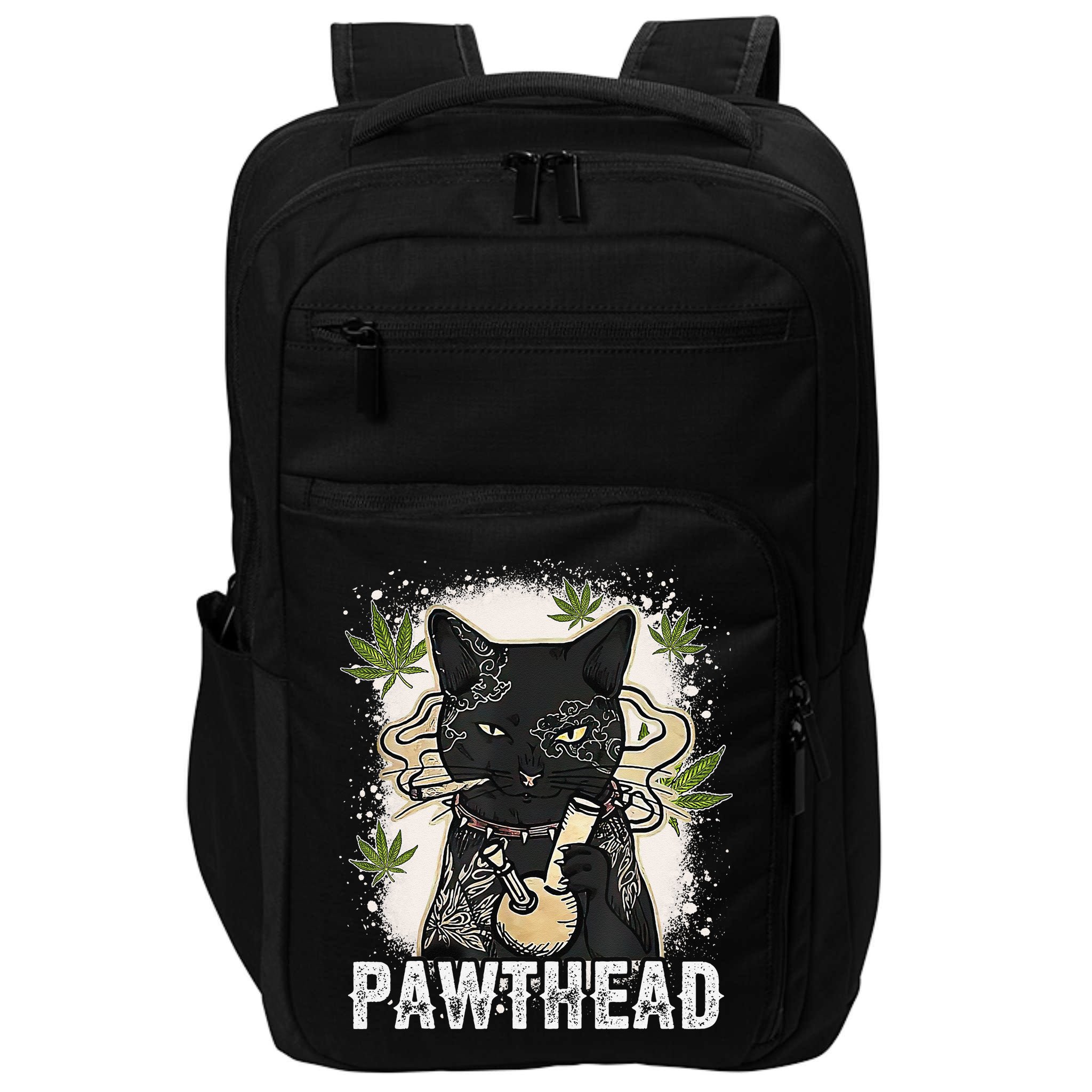 Funny Pawthead Weed Cat Smoking High Cannabis Cat 420 Stoner Impact Tech Backpack