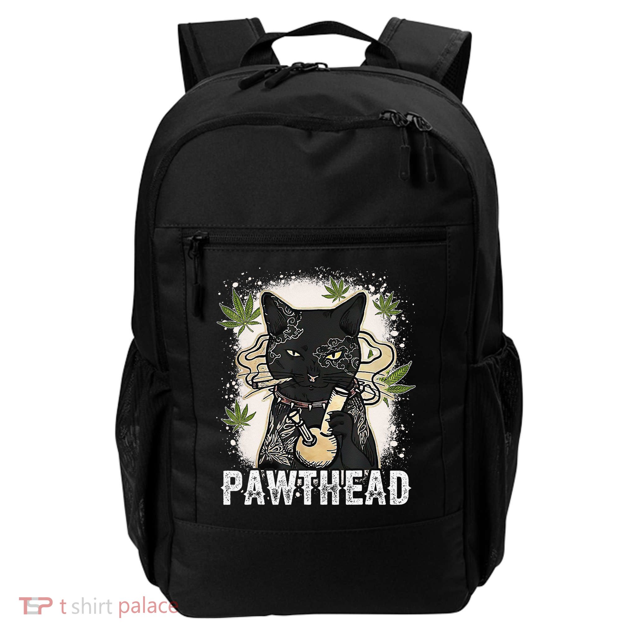 Funny Pawthead Weed Cat Smoking High Cannabis Cat 420 Stoner Backpack