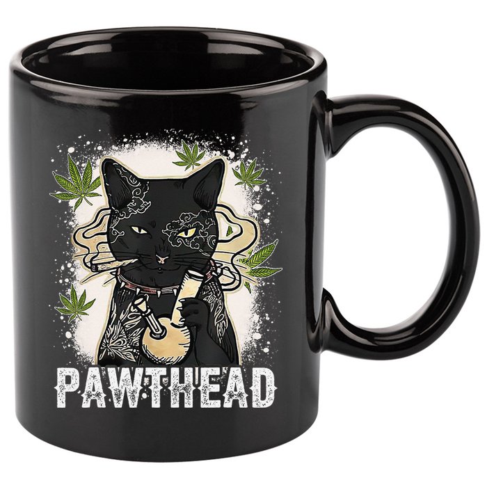 Funny Pawthead Weed Cat Smoking High Cannabis Cat 420 Stoner 11oz C Handle Ceramic Mug