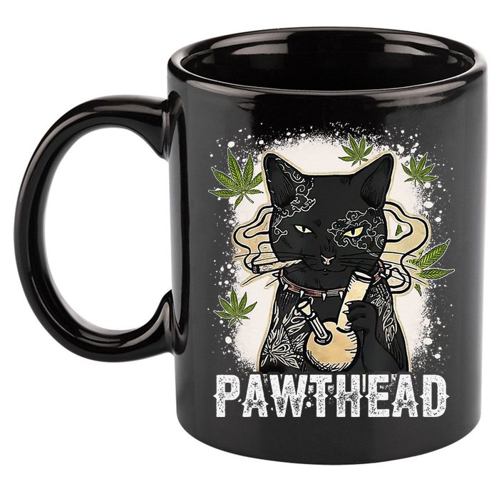 Funny Pawthead Weed Cat Smoking High Cannabis Cat 420 Stoner 11oz C Handle Ceramic Mug