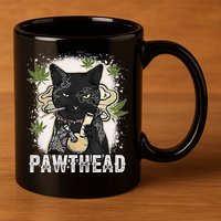 Funny Pawthead Weed Cat Smoking High Cannabis Cat 420 Stoner 11oz C Handle Ceramic Mug