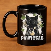 Funny Pawthead Weed Cat Smoking High Cannabis Cat 420 Stoner 11oz C Handle Ceramic Mug