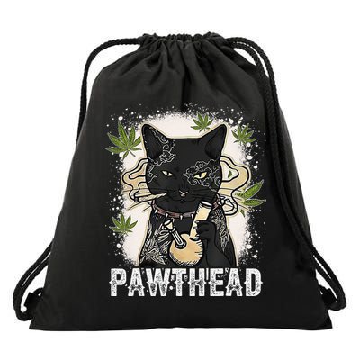 Funny Pawthead Weed Cat Smoking High Cannabis Cat 420 Stoner Drawstring Bag