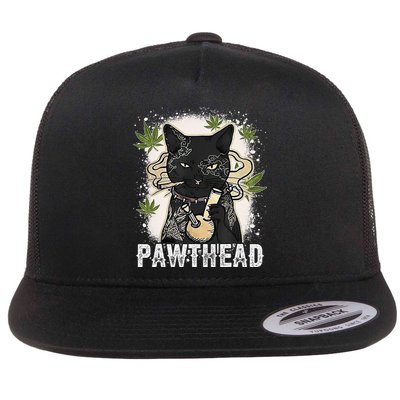 Funny Pawthead Weed Cat Smoking High Cannabis Cat 420 Stoner Flatbill Hat