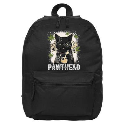 Funny Pawthead Weed Cat Smoking High Cannabis Cat 420 Stoner 16 in Basic Backpack