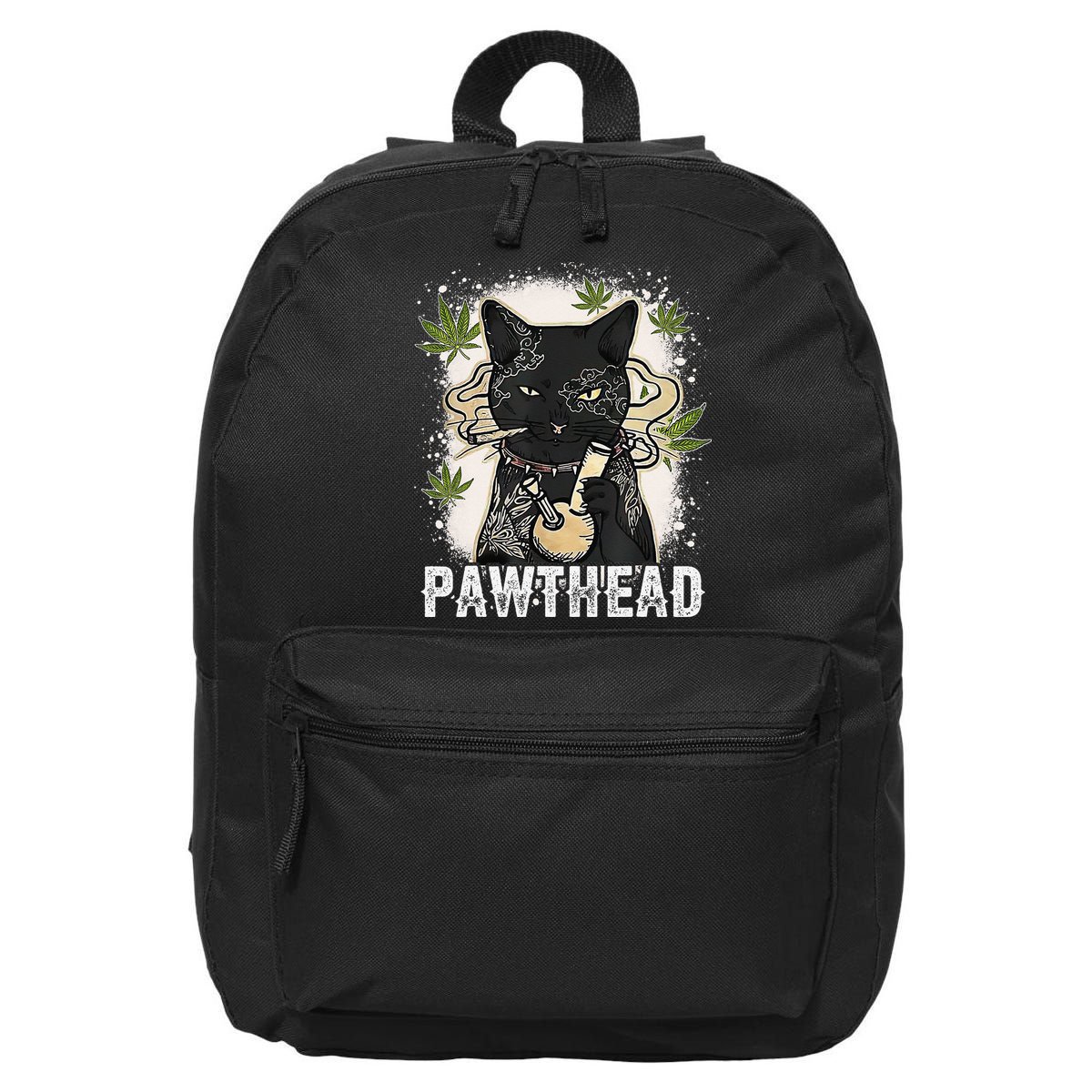 Funny Pawthead Weed Cat Smoking High Cannabis Cat 420 Stoner 16 in Basic Backpack