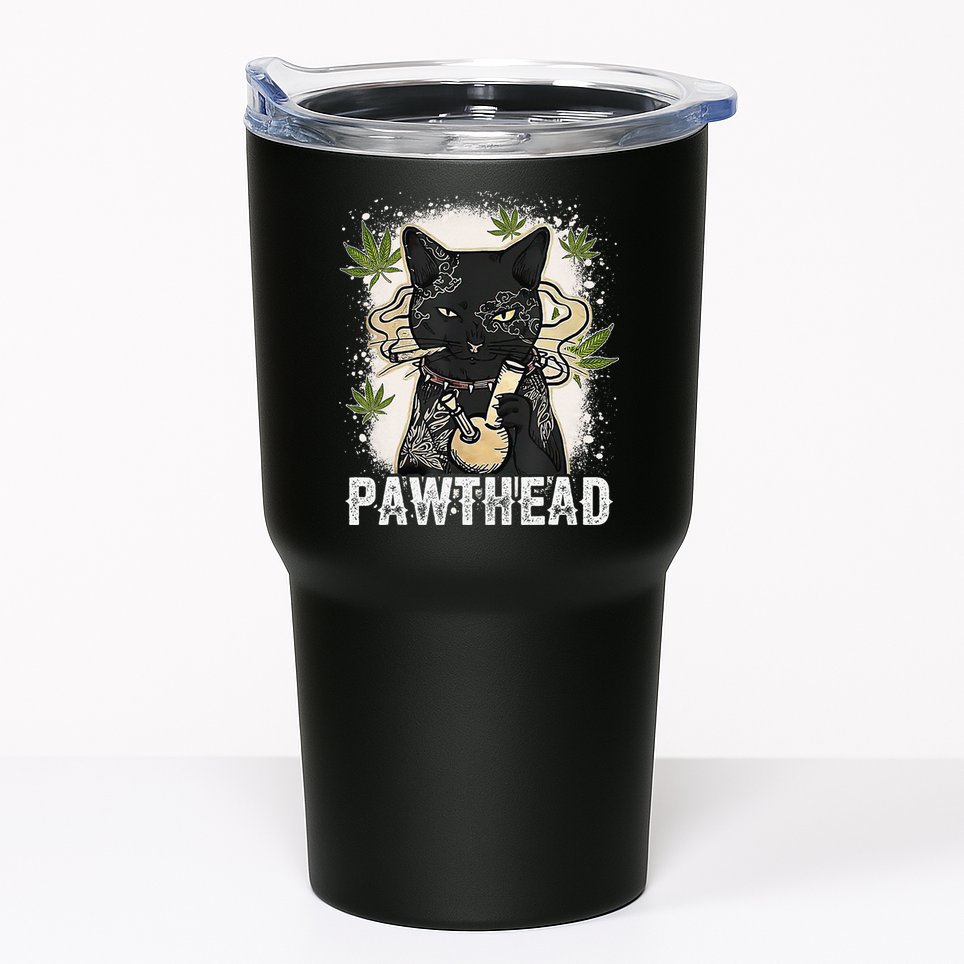 Funny Pawthead Weed Cat Smoking High Cannabis Cat 420 Stoner Tumbler