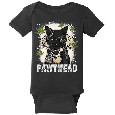 Funny Pawthead Weed Cat Smoking High Cannabis Cat 420 Stoner Baby Bodysuit