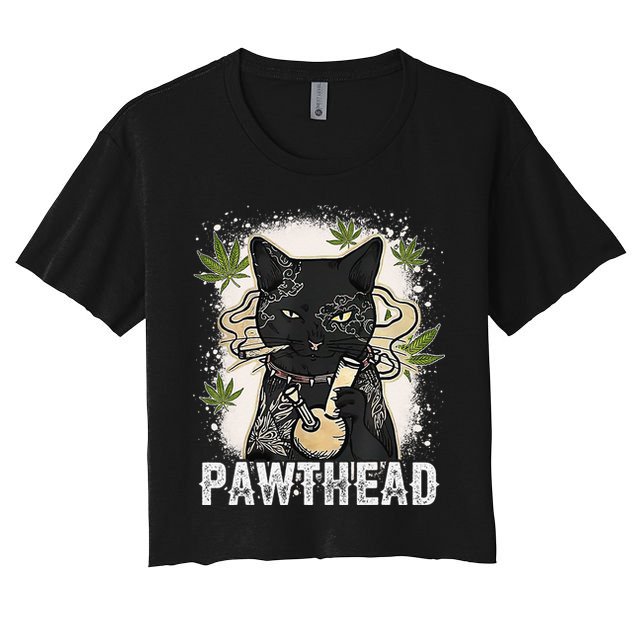 Funny Pawthead Weed Cat Smoking High Cannabis Cat 420 Stoner Crop Top