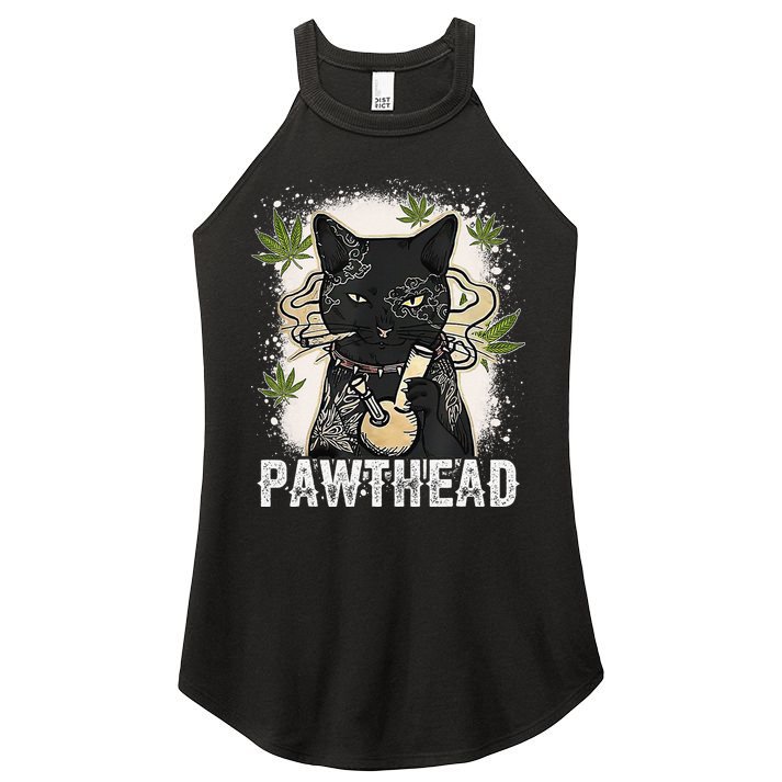 Funny Pawthead Weed Cat Smoking High Cannabis Cat 420 Stoner Women's Perfect Tri Rocker Tank