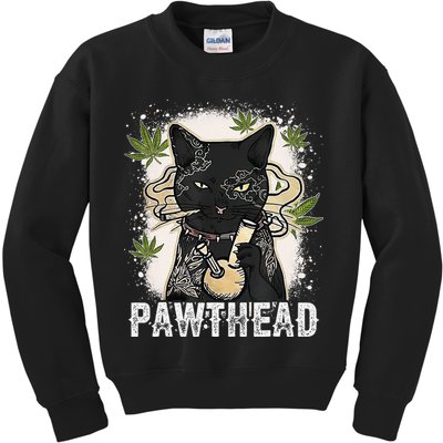 Funny Pawthead Weed Cat Smoking High Cannabis Cat 420 Stoner Kids Sweatshirt