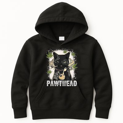 Funny Pawthead Weed Cat Smoking High Cannabis Cat 420 Stoner Kids Hoodie