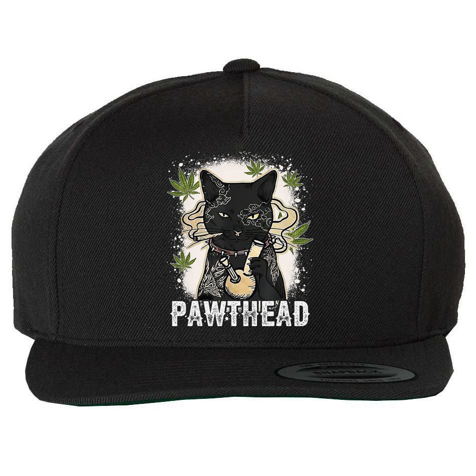 Funny Pawthead Weed Cat Smoking High Cannabis Cat 420 Stoner Wool Snapback Cap
