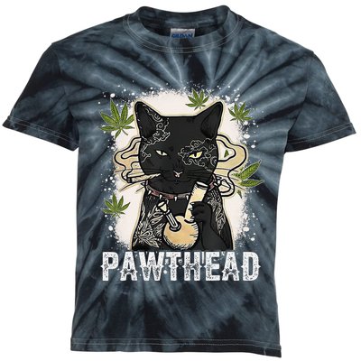 Funny Pawthead Weed Cat Smoking High Cannabis Cat 420 Stoner Kids Tie-Dye T-Shirt