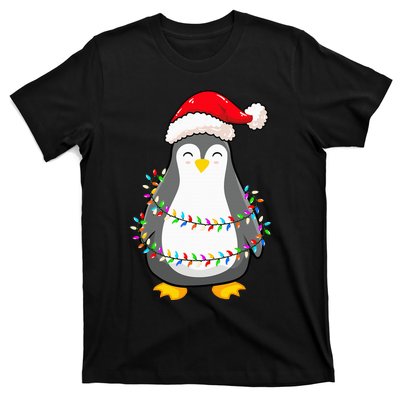 Festive Penguin with Christmas Lights Hat Holiday Gift T-Shirt