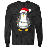 Festive Penguin with Christmas Lights Hat Holiday Gift Tie-Dye Long Sleeve Shirt