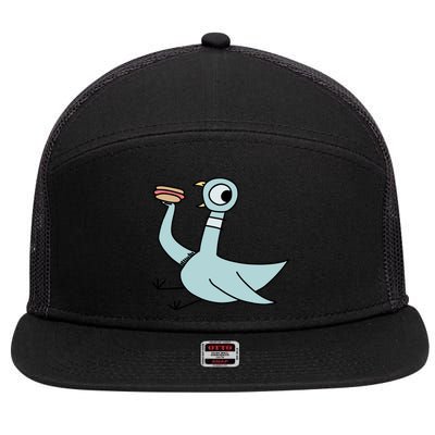 Funny Pigeon With A Hotdog Fan Art 7 Panel Mesh Trucker Snapback Hat