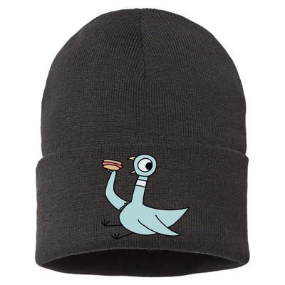 Funny Pigeon With A Hotdog Fan Art Sustainable Knit Beanie