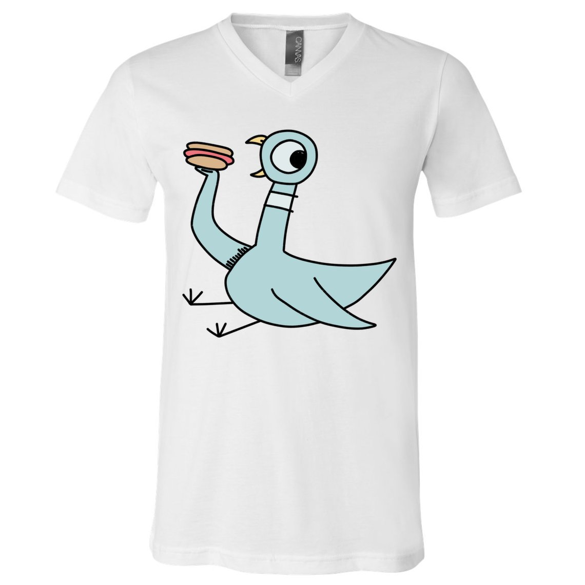 Funny Pigeon With A Hotdog Fan Art V-Neck T-Shirt