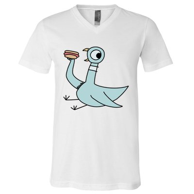 Funny Pigeon With A Hotdog Fan Art V-Neck T-Shirt