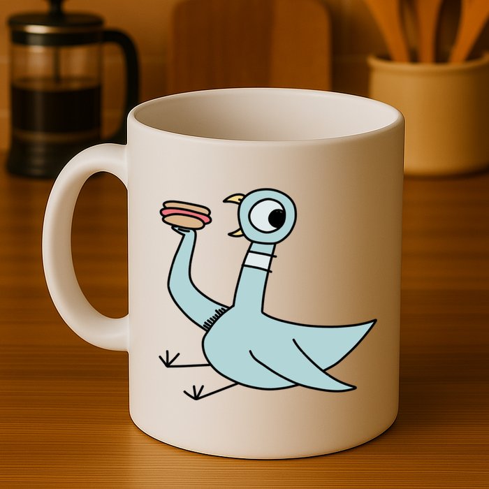 Funny Pigeon With A Hotdog Fan Art Mug