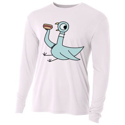 Funny Pigeon With A Hotdog Fan Art Cooling Performance Long Sleeve Crew