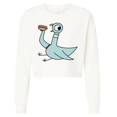 Funny Pigeon With A Hotdog Fan Art Cropped Pullover Crew
