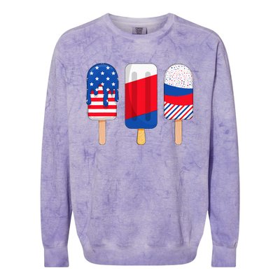 Funny Patriotic Wo 4th Of July Ice Cream Pop Colorblast Crewneck Sweatshirt