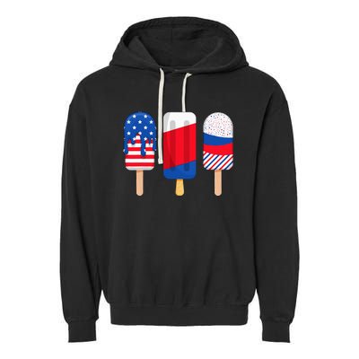 Funny Patriotic Wo 4th Of July Ice Cream Pop Garment-Dyed Fleece Hoodie