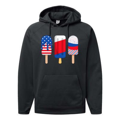 Funny Patriotic Wo 4th Of July Ice Cream Pop Performance Fleece Hoodie