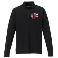 Funny Patriotic Wo 4th Of July Ice Cream Pop Performance Long Sleeve Polo